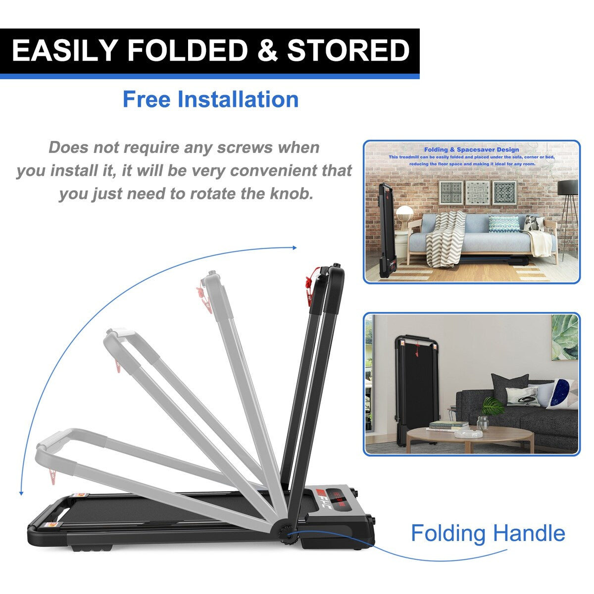 Anylife Foldable Under-Desk Treadmill For Home - Remote Control LED Display 5% Incline 330lb Capacity