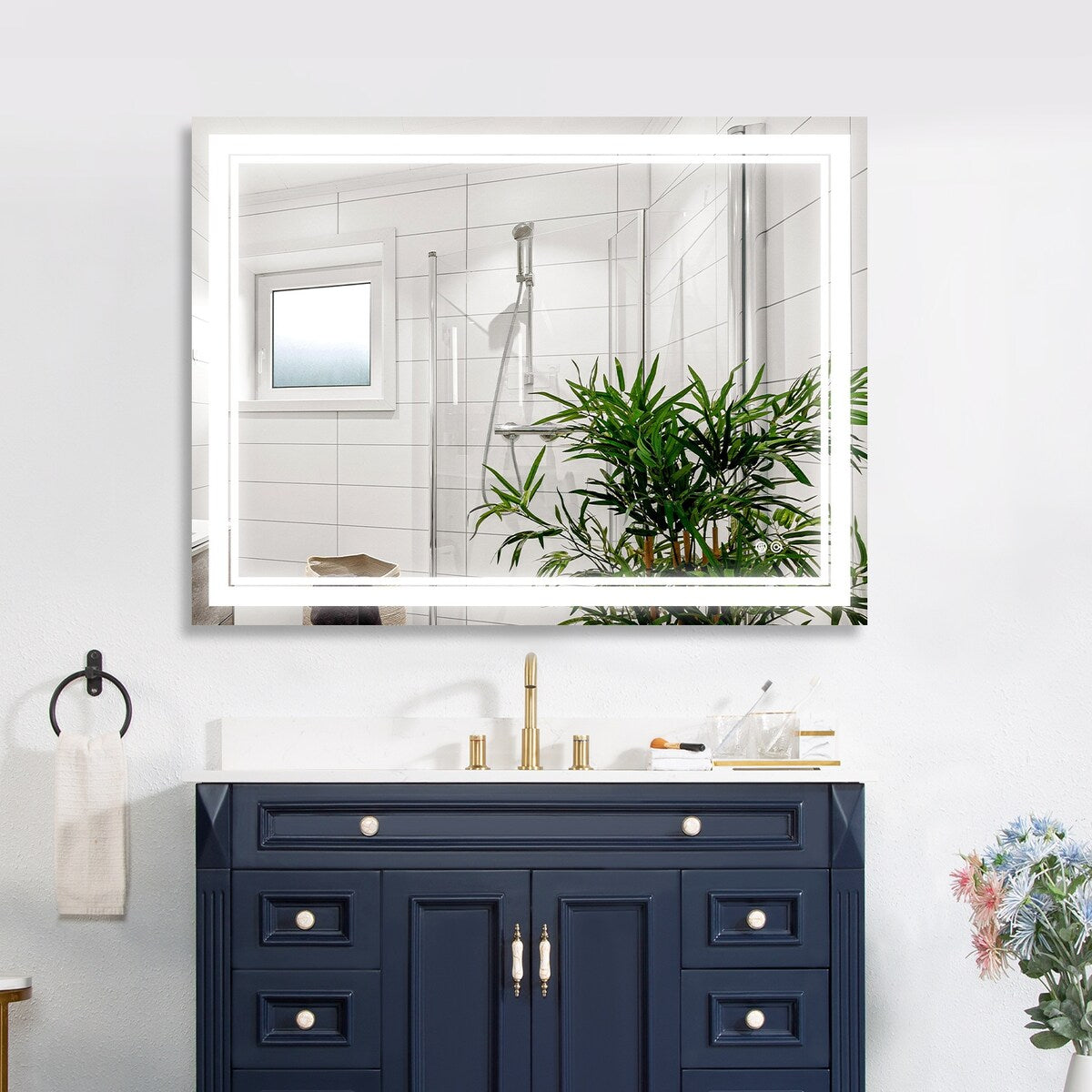 48x36 Inch LED Lighted Bathroom Mirror with 3 Colors Light; Wall Mount ...