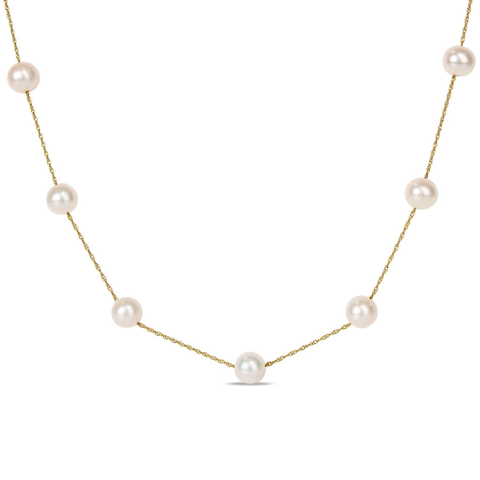 7-8 MM Cultured FW Pearl Tin-Cup Necklace in 10k Yellow Gold by Miadora - 8.7 mm x 17 inch x 7.6 mm - 8.7 mm x 17 inch x 7.6 mm