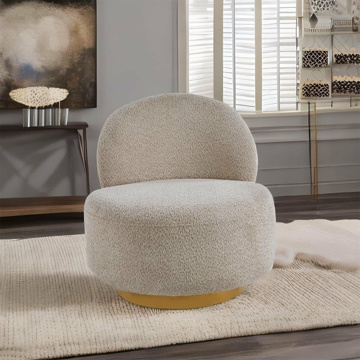Cream Wool Fabric Barrel Chair With Gold Metal Ring – Overstock
