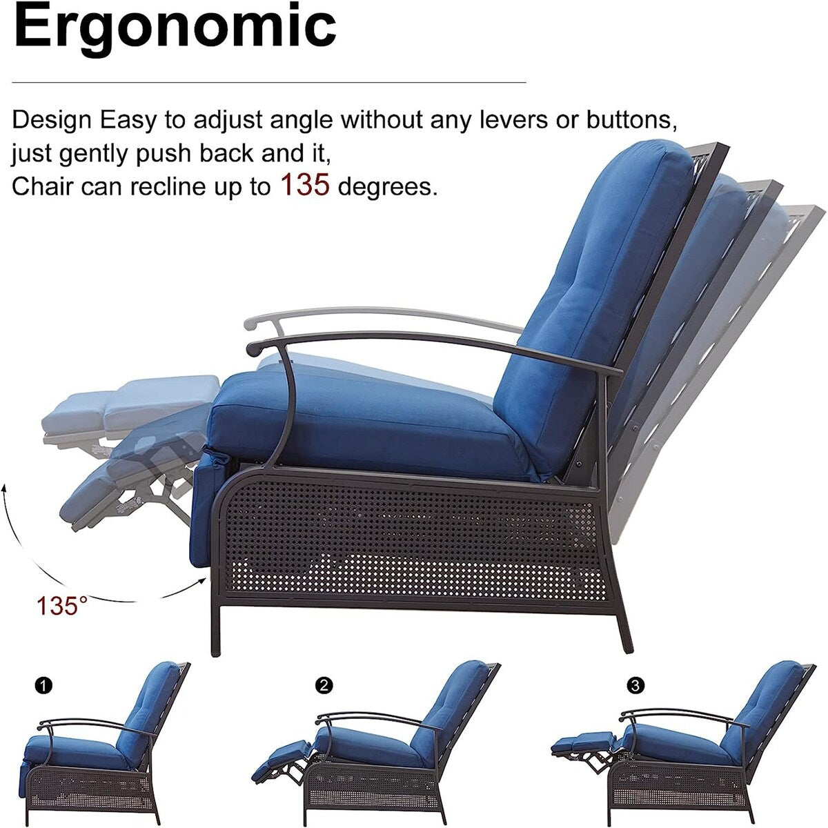 Ergonomic Design Patio Recliner Chair,Outdoor Adjustable Lounge Chair ...