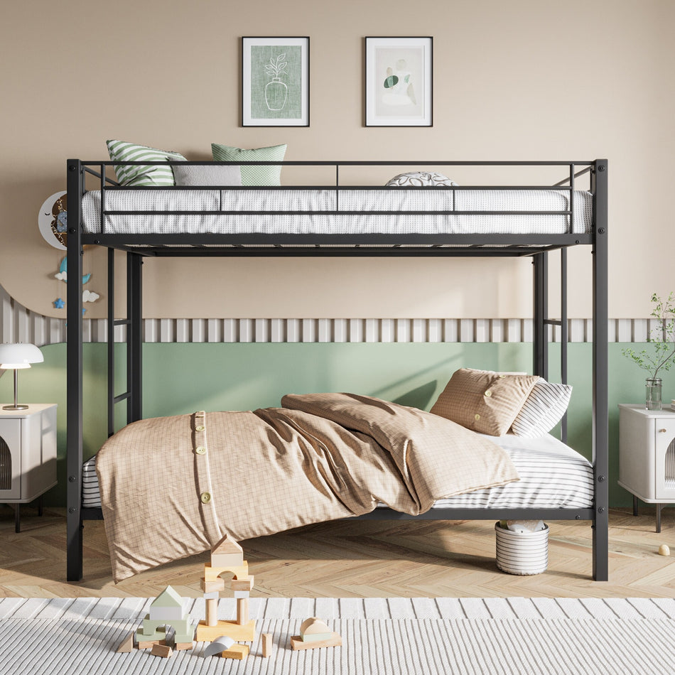 Metal Bunk Bed Twin Over Twin Heavy Duty with shelf and Slatted Support