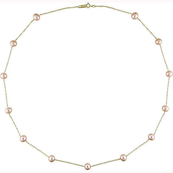 Miadora 14k Yellow Gold Pink Cultured Freshwater Pearl Tin-cup Necklace (5-6mm)