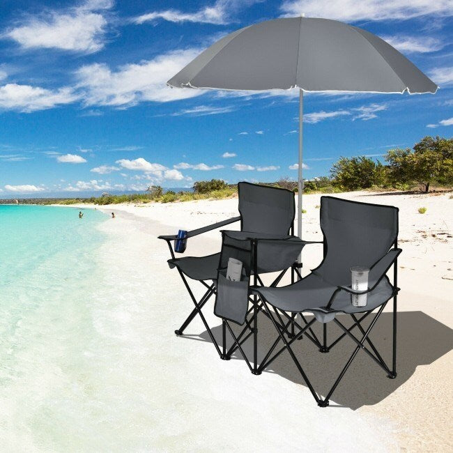 Portable Folding Picnic Double Chair With Umbrella – Overstock
