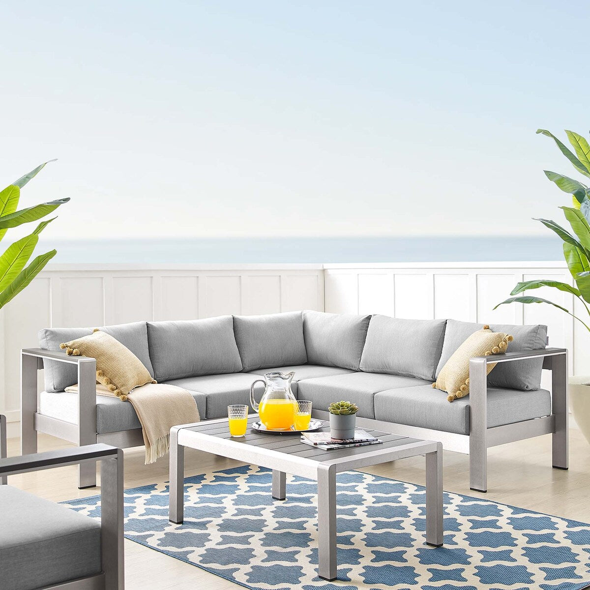 Shore Sunbrella Outdoor Patio Aluminum 4 Piece Sectional Sofa Set ...