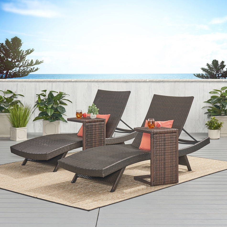 Toscana Outdoor Wicker Adjustable Chaise Lounge with C-shaped Wicker Table Set by Christopher Knight Home