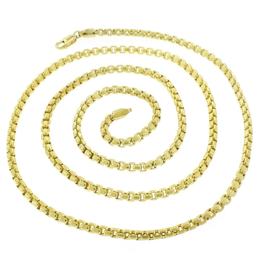 14k Yellow Gold 3.5mm Round Box Link Necklace Chain 18
