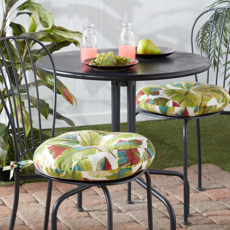 15-inch Round Palm Leaves Multi Outdoor Bistro Chair Cushion (Set of 2)