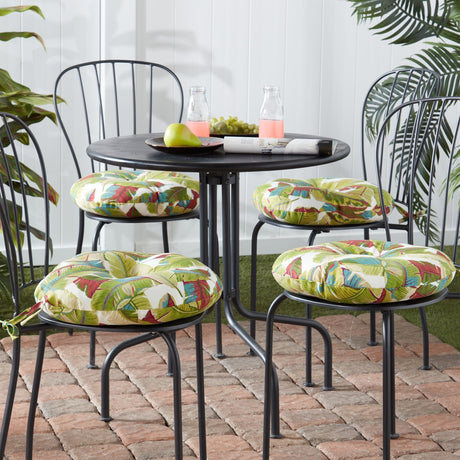 Palm Leaves Multi 15-inch Round Outdoor Bistro Chair Cushion (Set of 4)