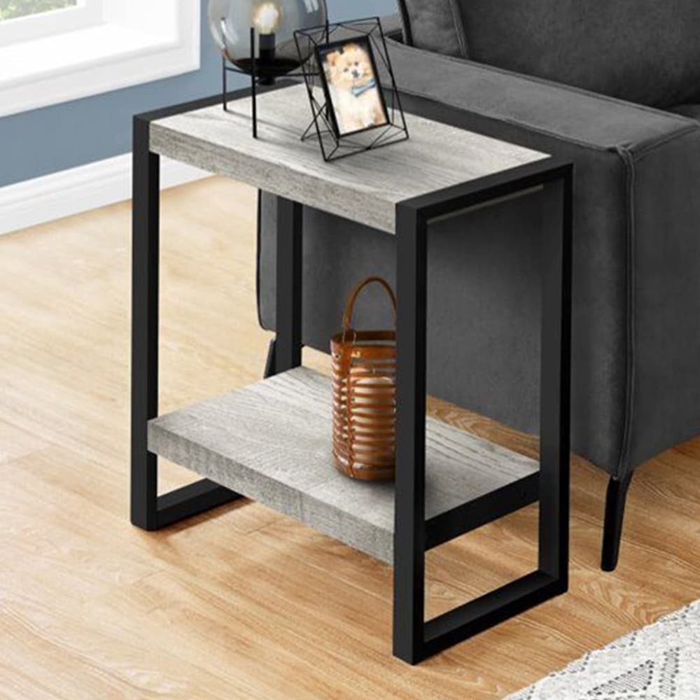 2 Tier Wood Top Side Table in Reclaimed Gray and Black - Set of 2 - 54 ...