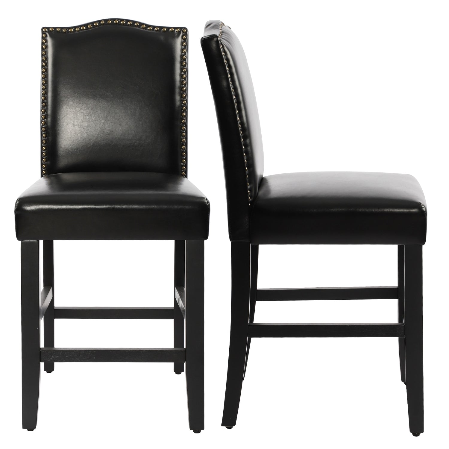 24 Inches Faux Leather Counter Height Bar Stools with Nailhead Trim ...