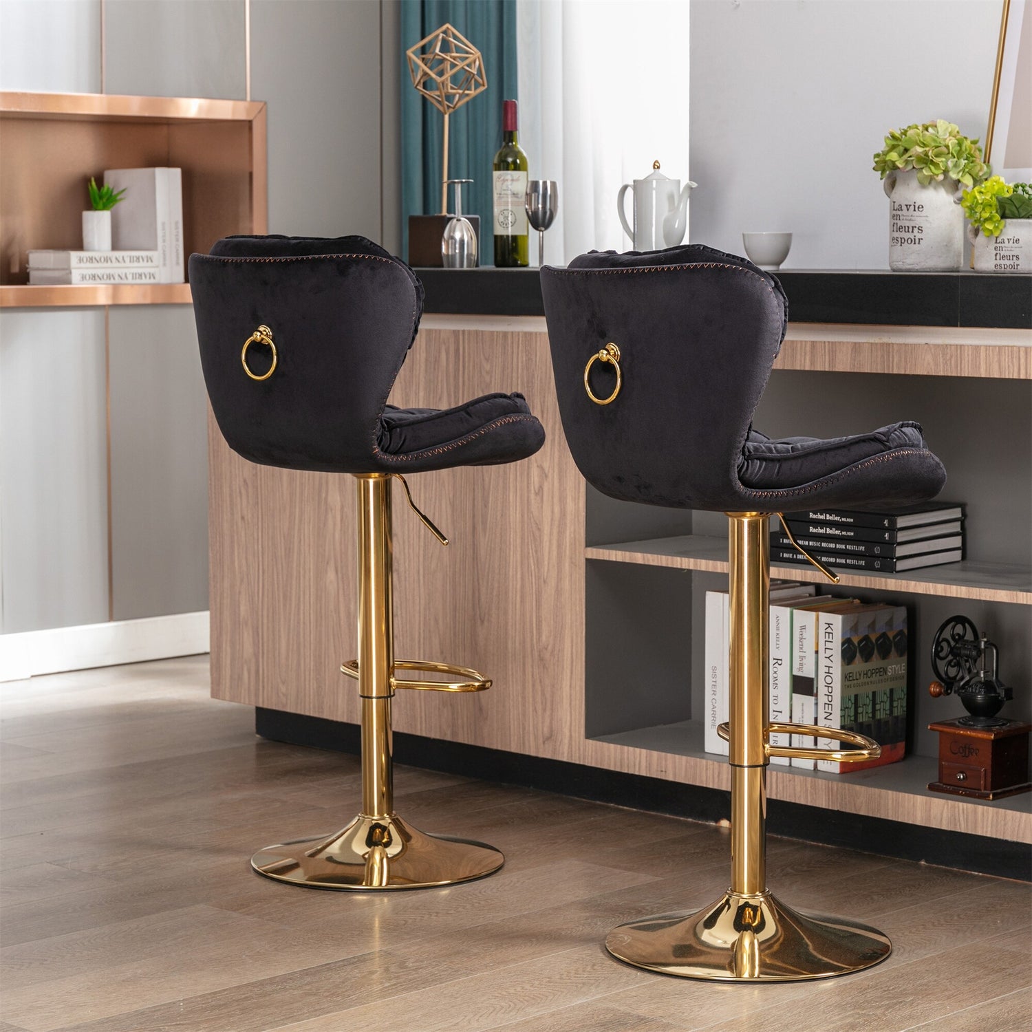 2Pc Bar Stools with Footrest Swivel Height Adjustable Velvet Bar Stool ...