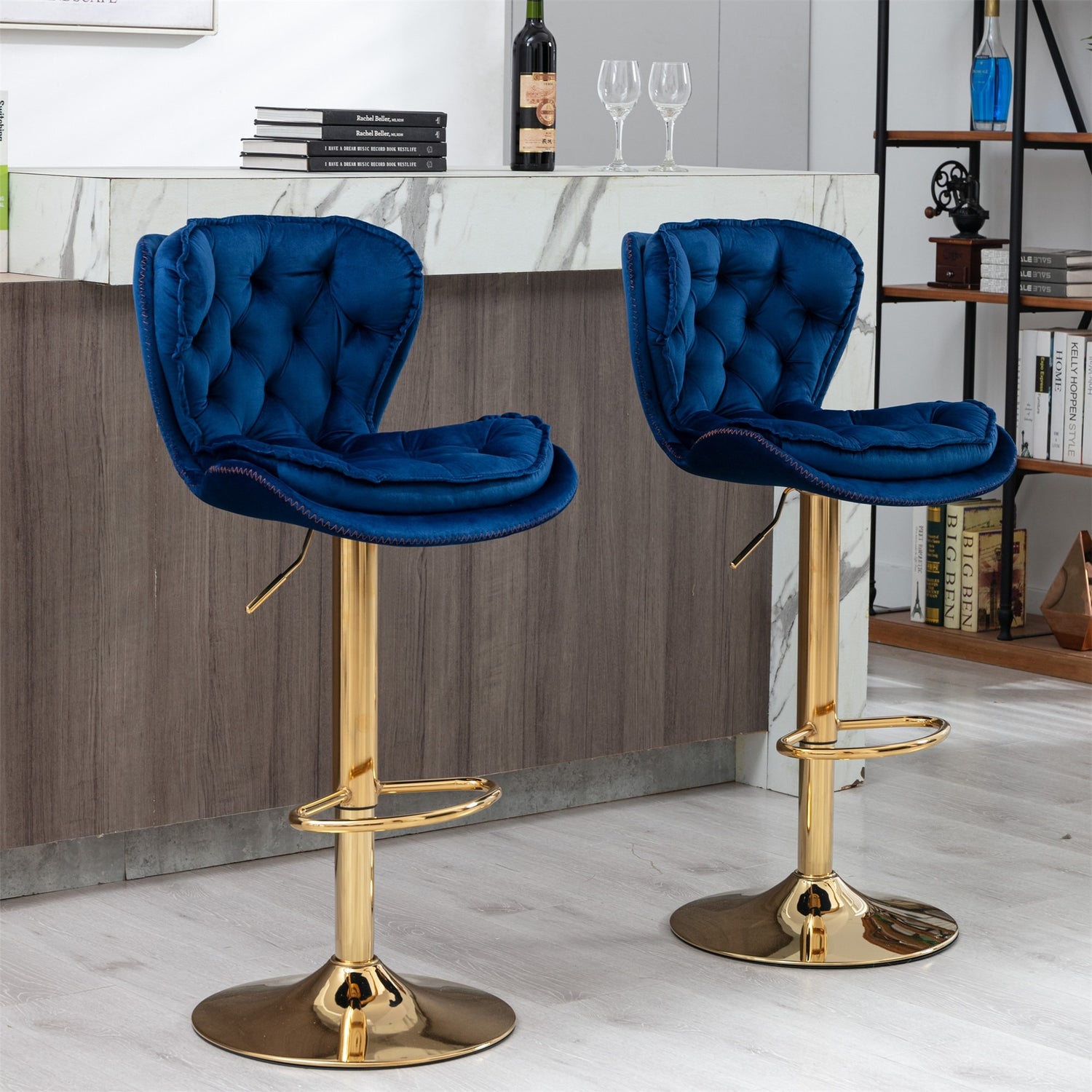 2Pc Bar Stools with Footrest Swivel Height Adjustable Velvet Bar Stool ...