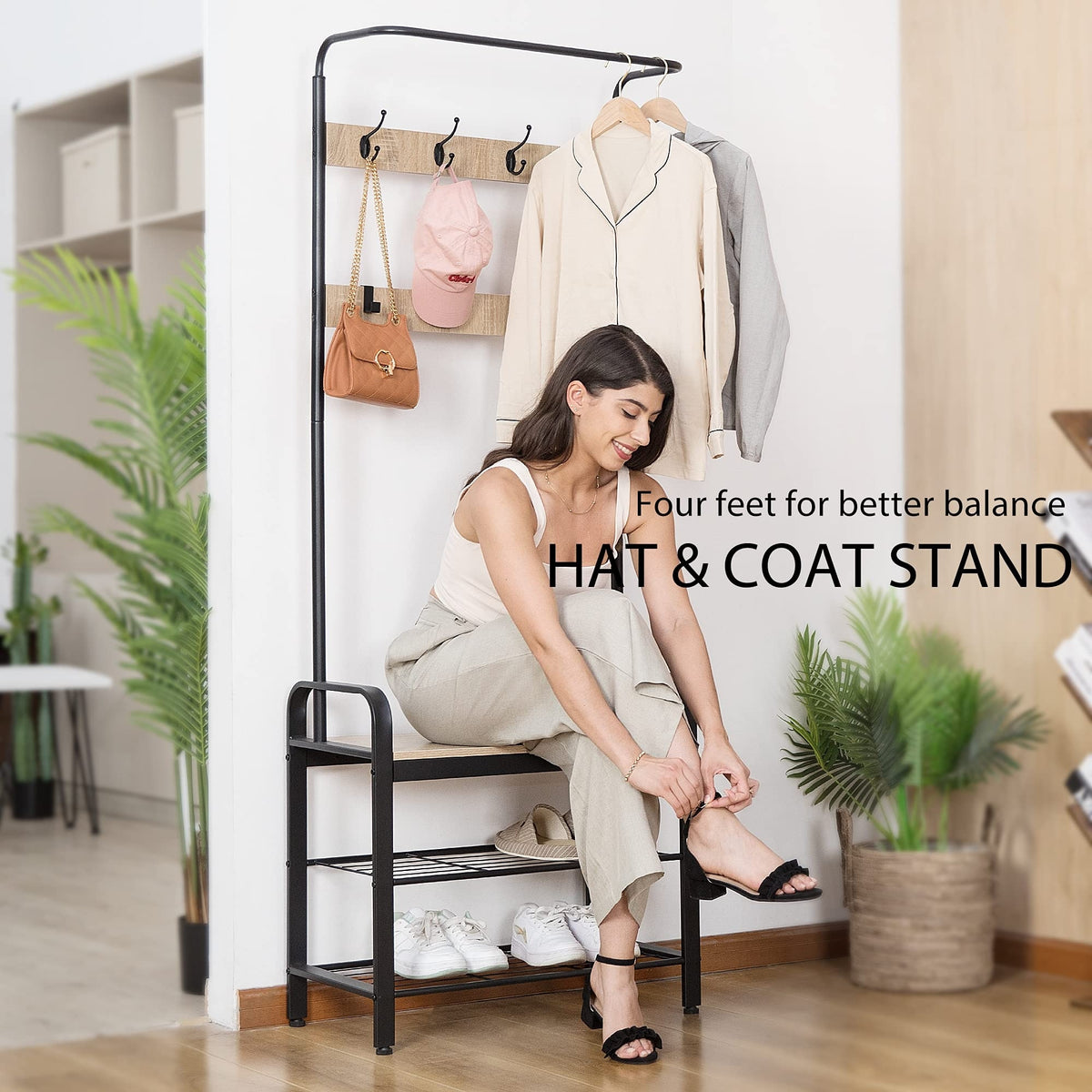 3-in-1 Entryway Hall Tree, Heavy Duty MDF Stand Coat Rack with Storage ...