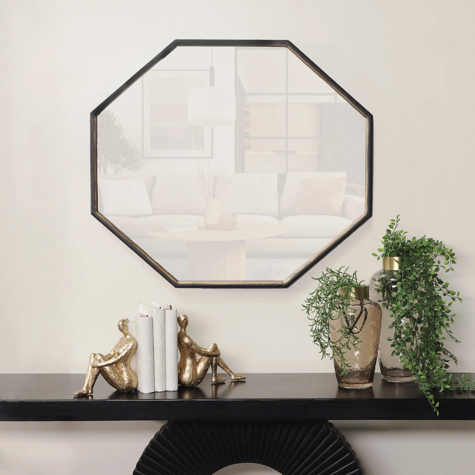 Sagebrook Home Modern Octagonal Mirror Contemporary Black Wall Bathroom Mirror - 32" x 1" x 28"