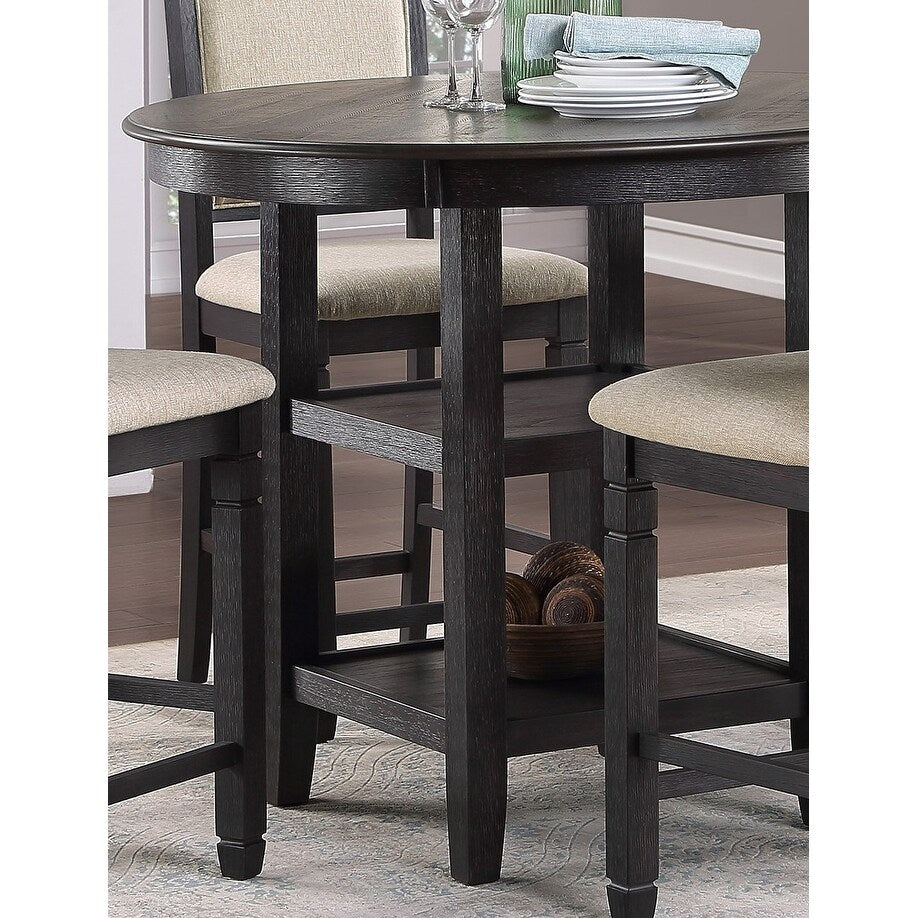 5-Piece Counter Height Dining Set with Round Dining Table and Shelves ...