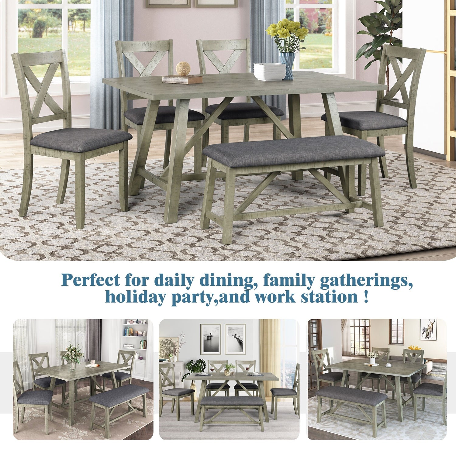 6 Piece Dining Table Set Wood Dining Table and chair – Overstock