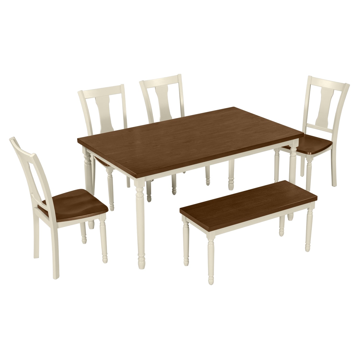 6-Piece Wooden Dining Set with Bench, Kitchen and Dining Room – Overstock