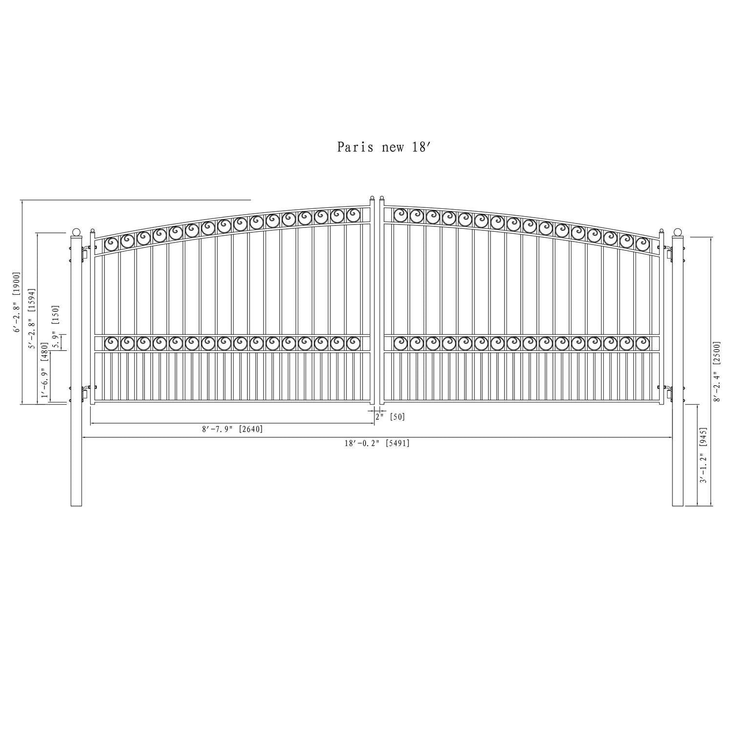 ALEKO Set of Paris Style Steel Swing Dual Driveway 18 ft Gate with Ped ...