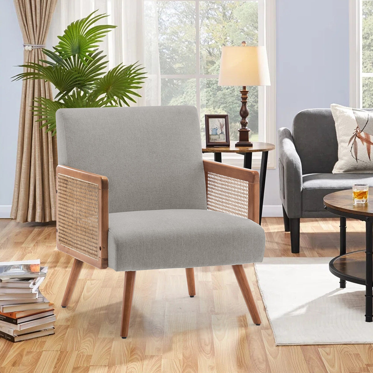 Accent Chair with Rattan Arms, Modern Accent Rattan Armchair for Livin ...