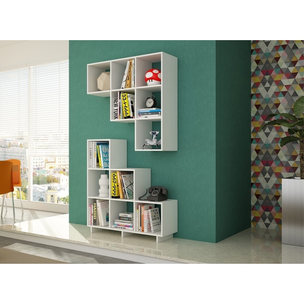 Manhattan Comfort Sophisticated Cascavel Stair Cubby with 6 Cube Shelv ...