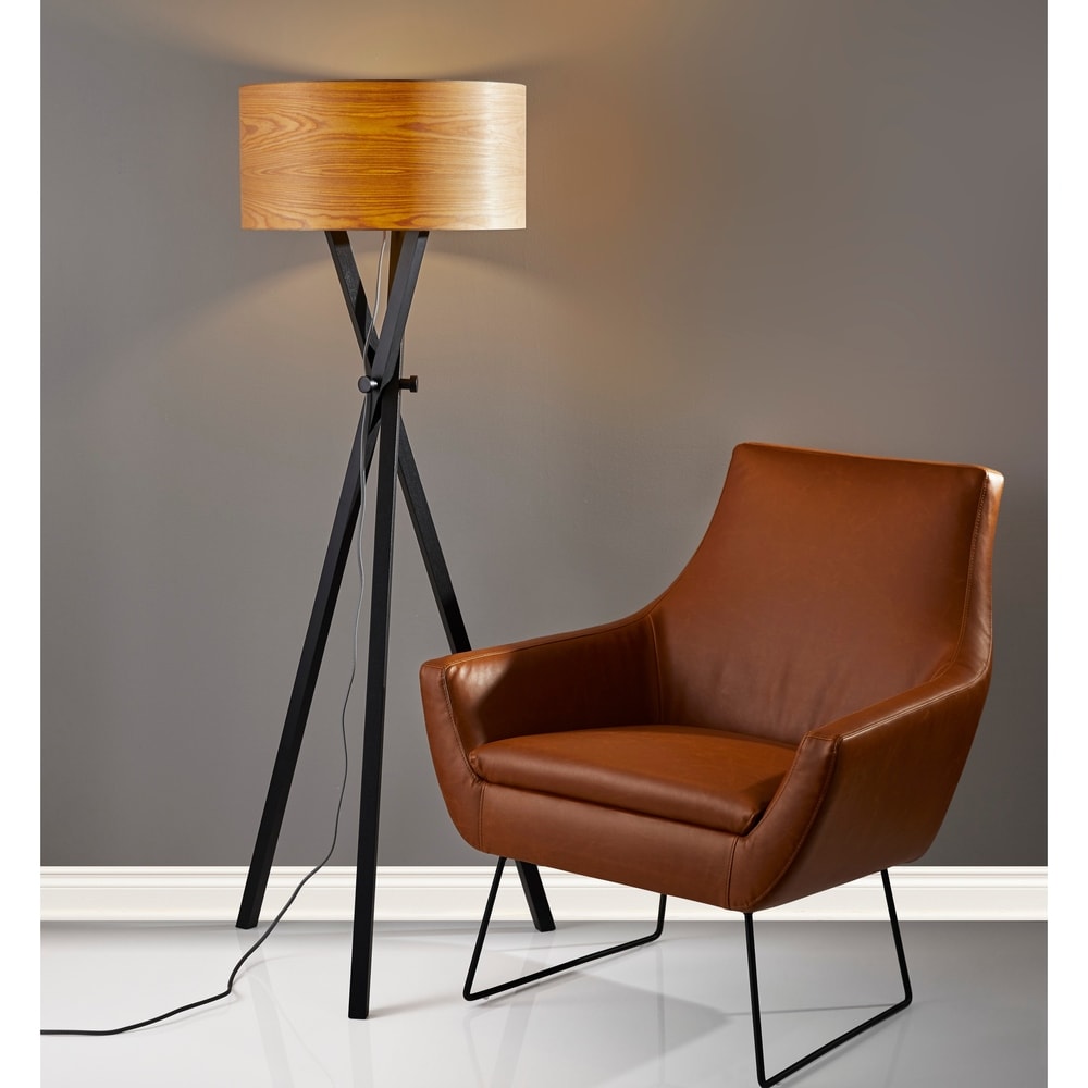 Strick & Bolton Hestina Black Wood Tripod Floor Lamp - 62-inch