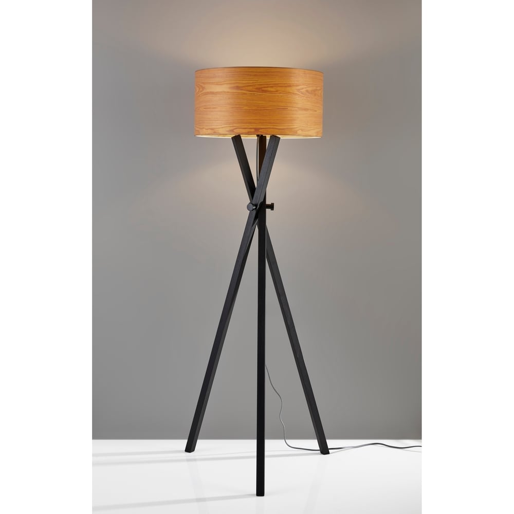 Strick & Bolton Hestina Black Wood Tripod Floor Lamp - 62-inch