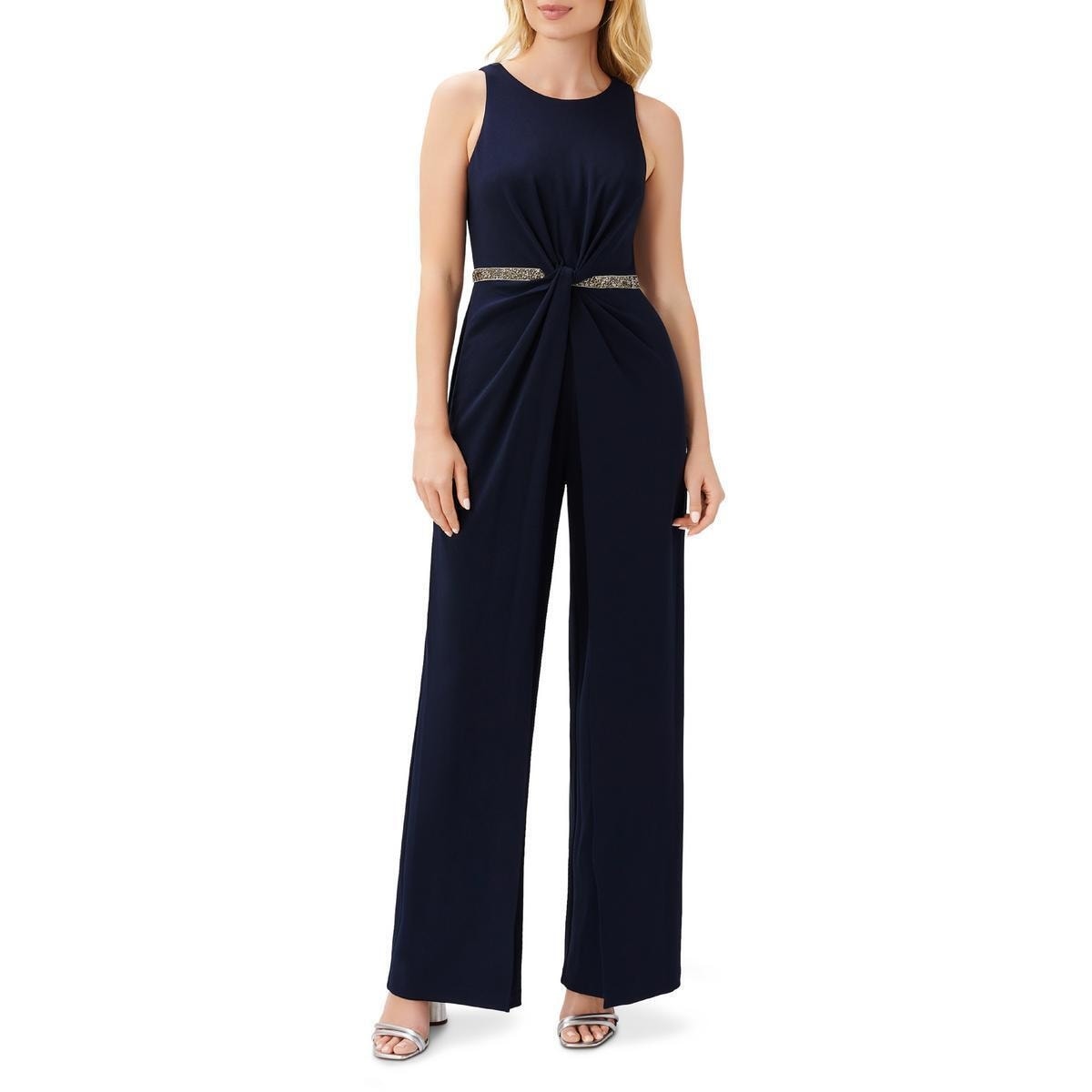 Adrianna Papell Women's Embellished Twist Front Jumpsuit Blue Size Reg ...