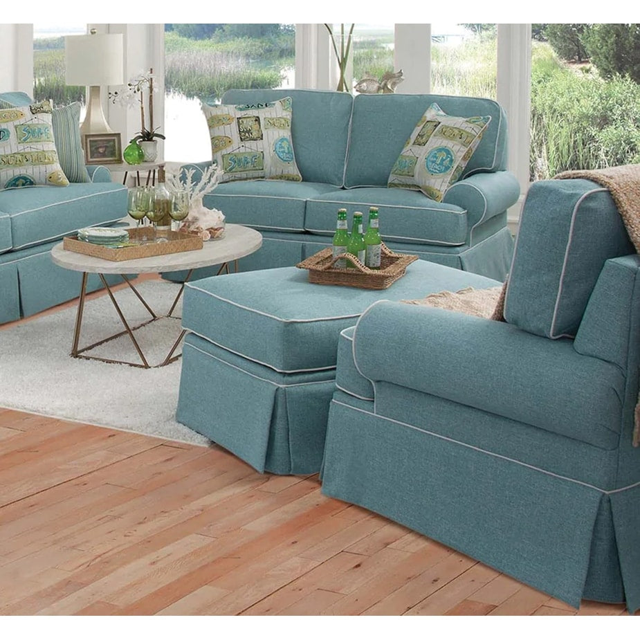 American Furniture Classics Model Coastal Aqua Series Upholstered Ottoman