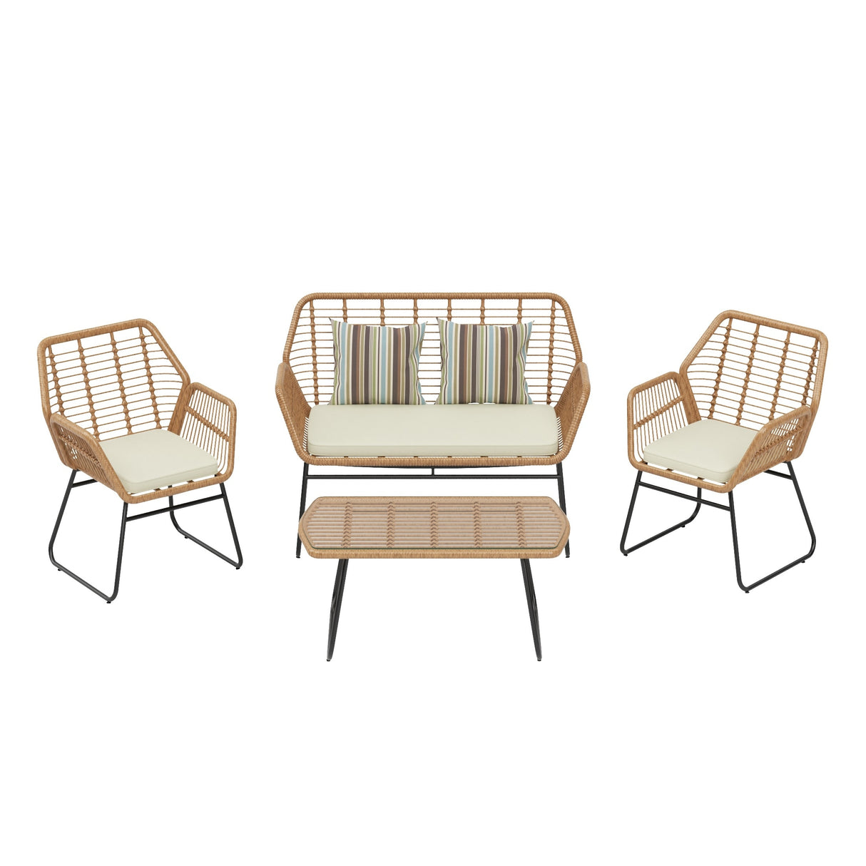 Arden 4-Piece Outdoor Wicker Patio Conversation Set with Cushions