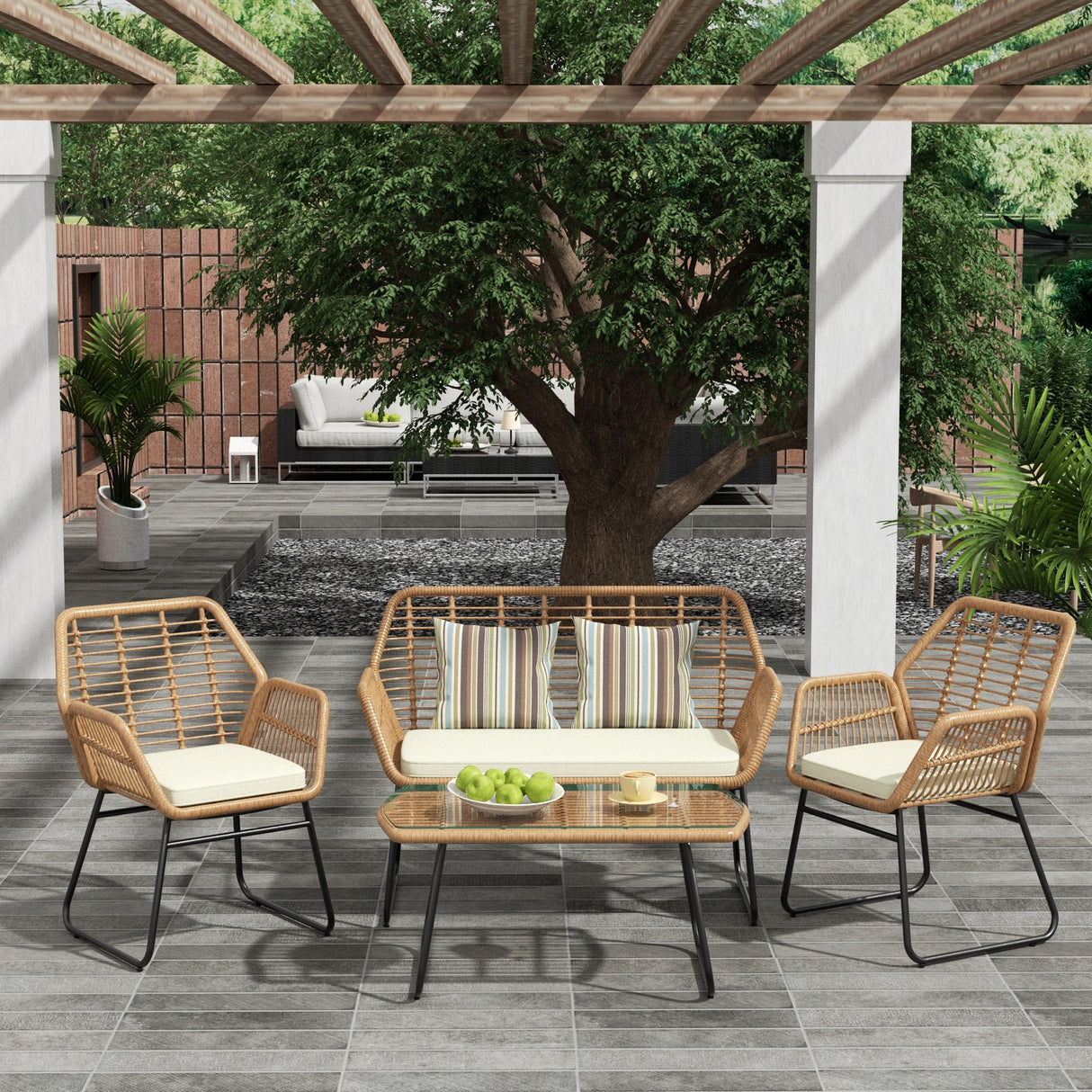 Arden 4-Piece Outdoor Wicker Patio Conversation Set with Cushions