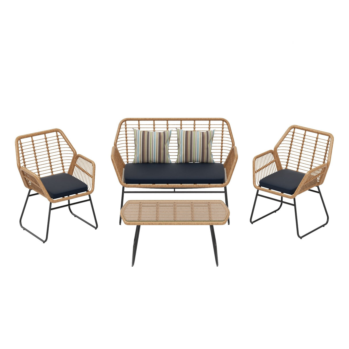 Arden 4-Piece Outdoor Wicker Patio Conversation Set with Cushions