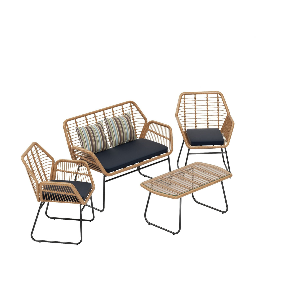Arden 4-Piece Outdoor Wicker Patio Conversation Set with Cushions