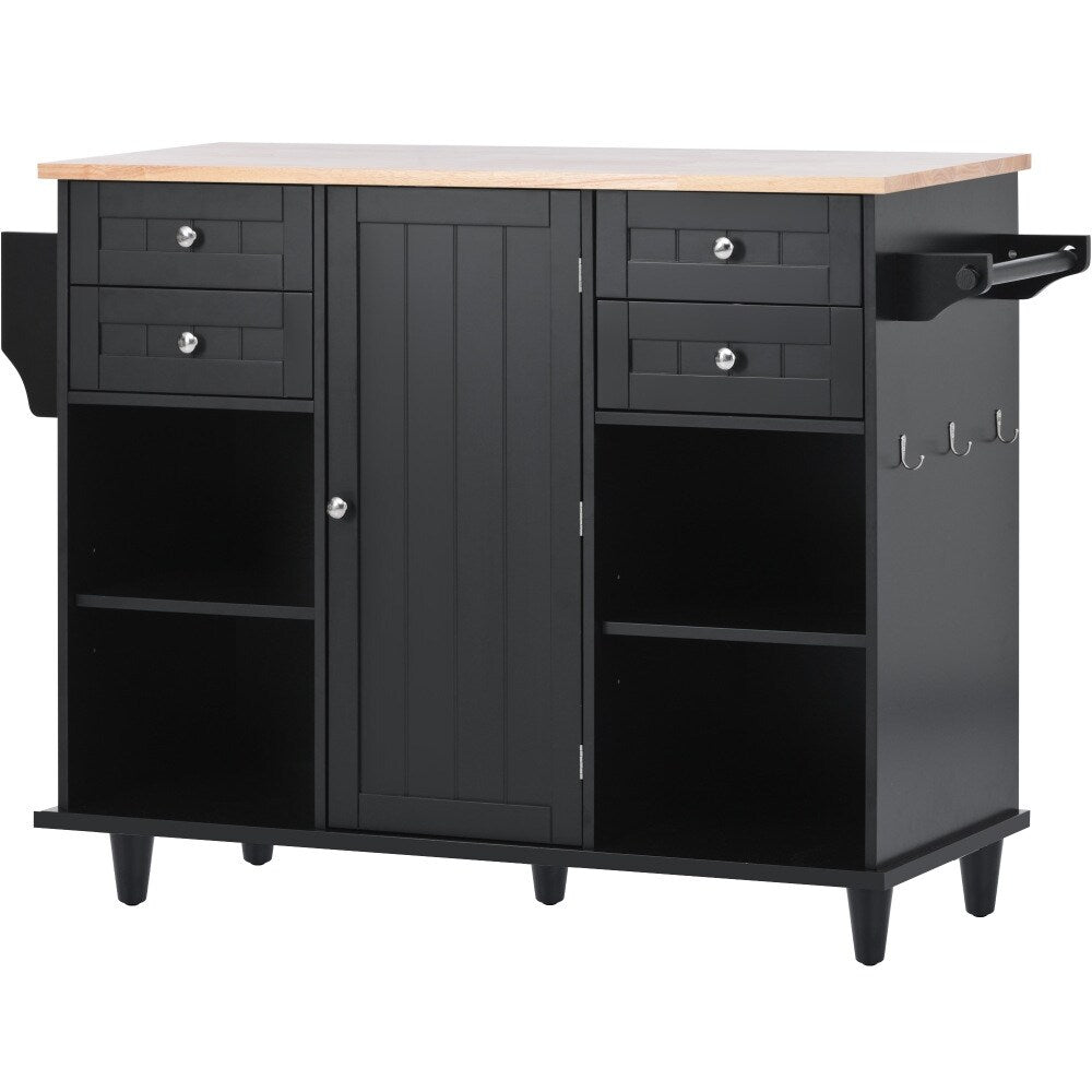 Black Kitchen Island Cart on 5 wheels with Spice Rack/Drawers – Overstock