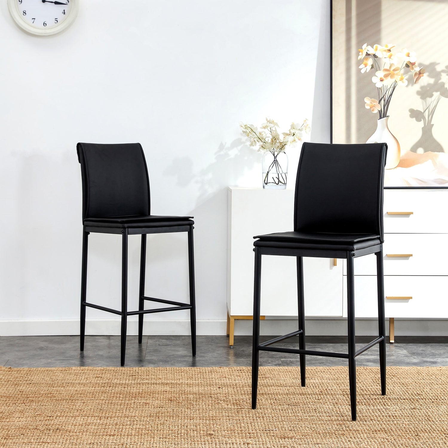 Modern Leather Barstool Dining Counter Height Chair Set of 2 – Overstock