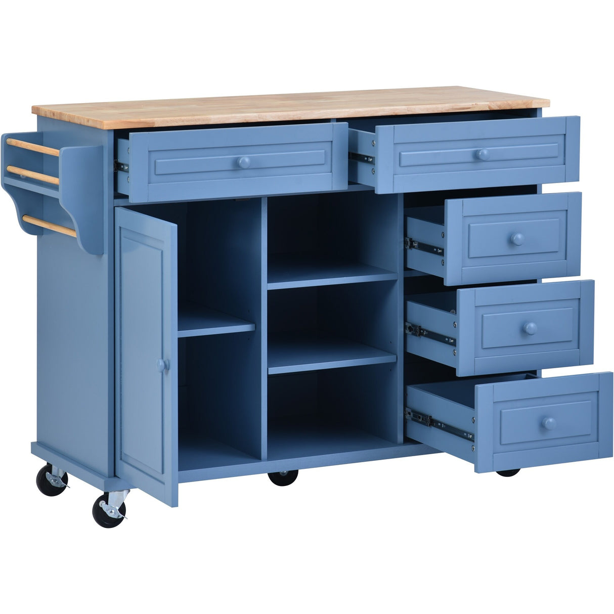 Blue Rolling Kitchen Island Cart w/ Storage, Floor Standing Sideboard ...