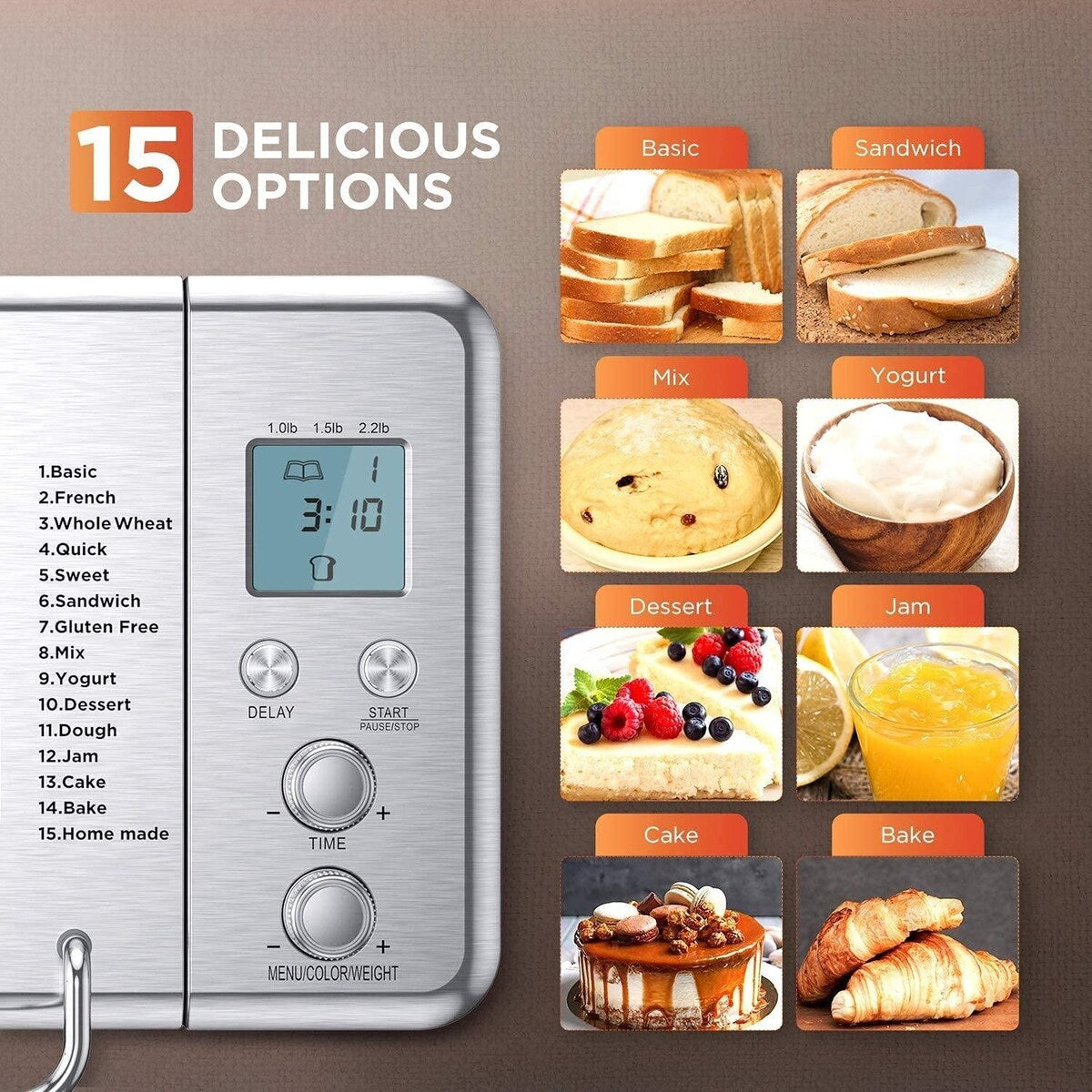 Bread Machine CD-BM1KG, 15 Fully Automatic Pre-programmed Menu Option ...