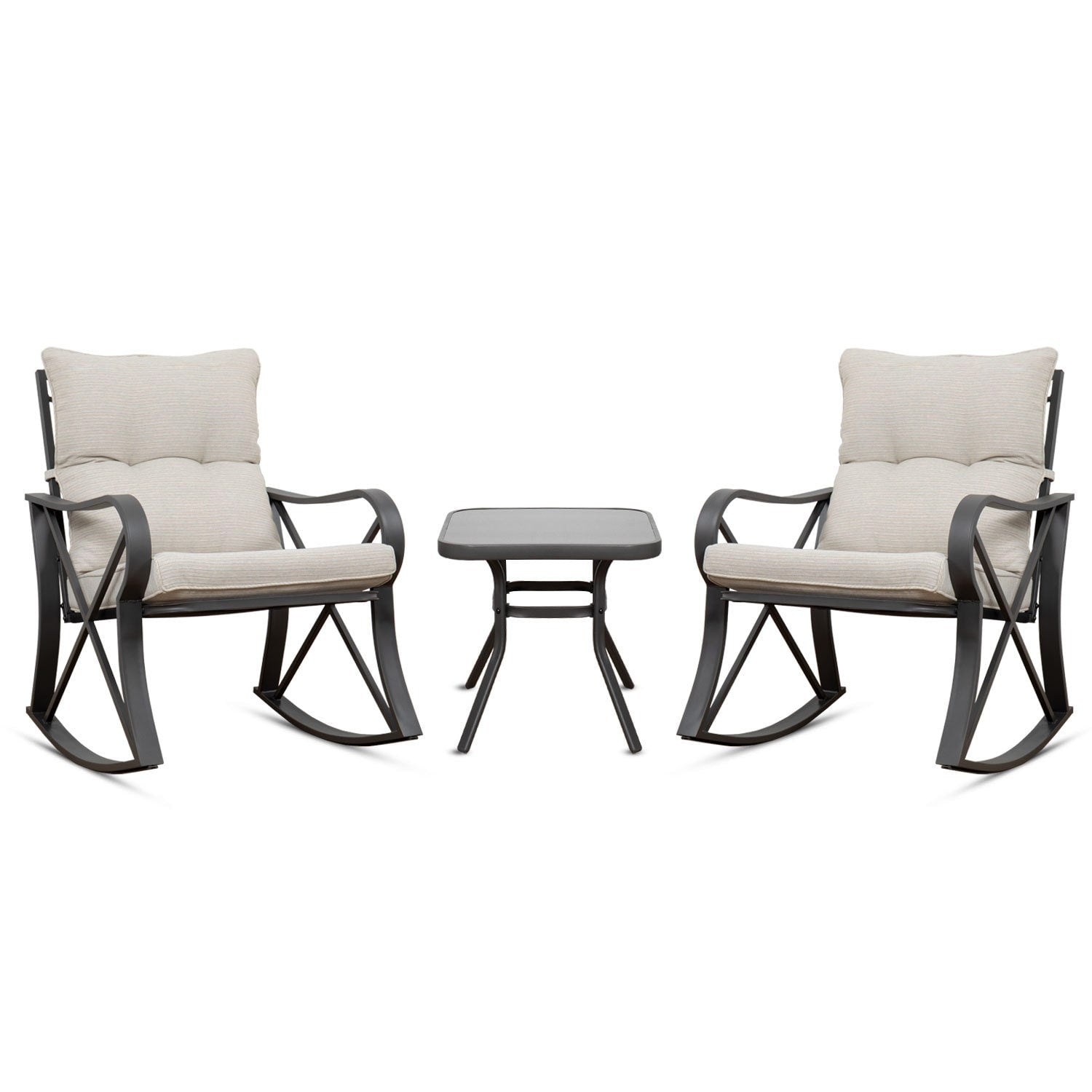 COSIEST 3piece Outdoor Rocking Chair Chat Set with Side Table Overstock