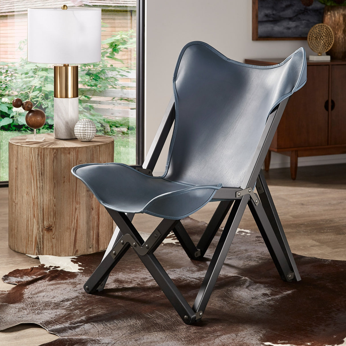 Cantu Genuine Top Grain Leather Tripolina Sling Chair by iNSPIRE Q Modern