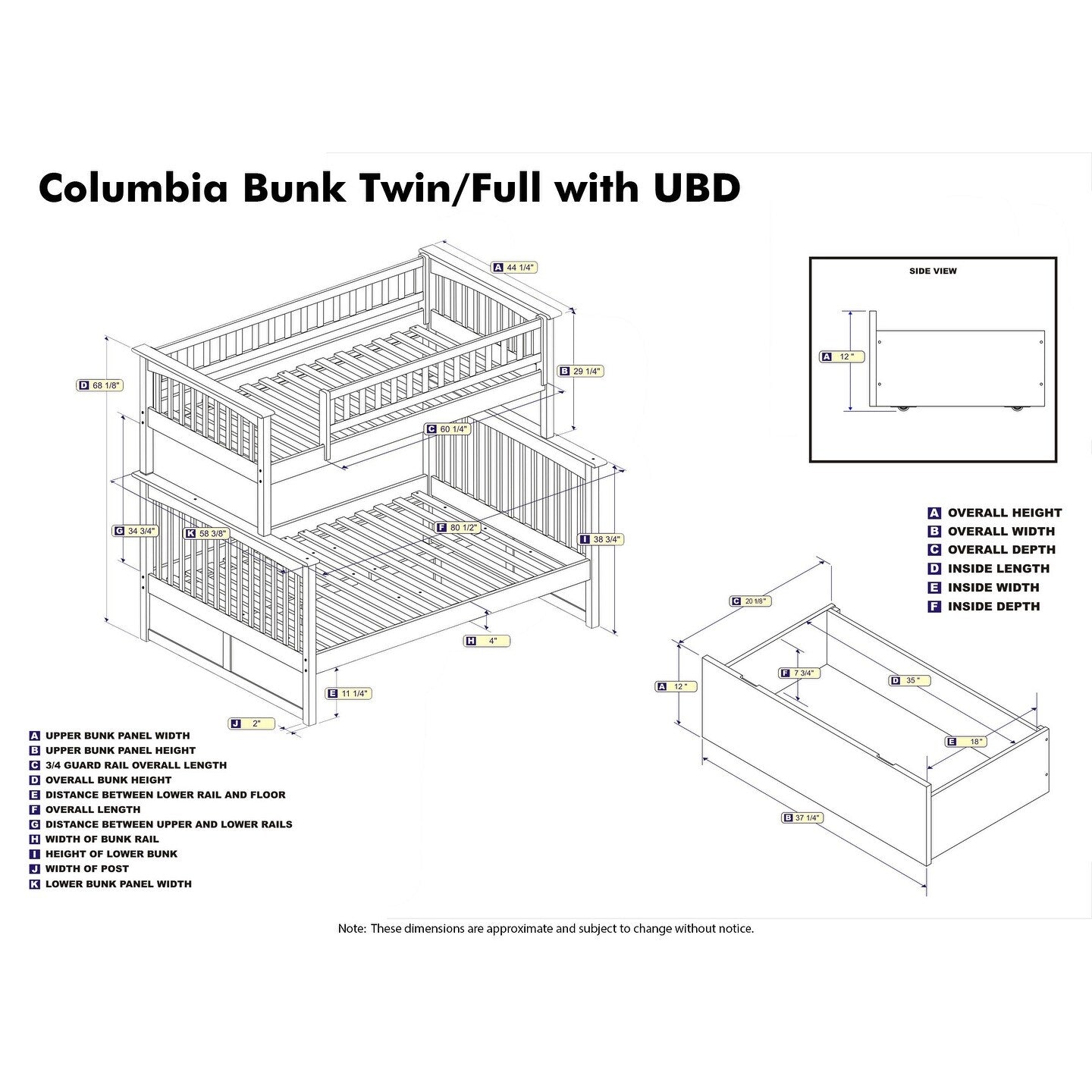 Columbia Bunk Bed Twin over Full with 2 Urban Bed Drawers in Walnut ...