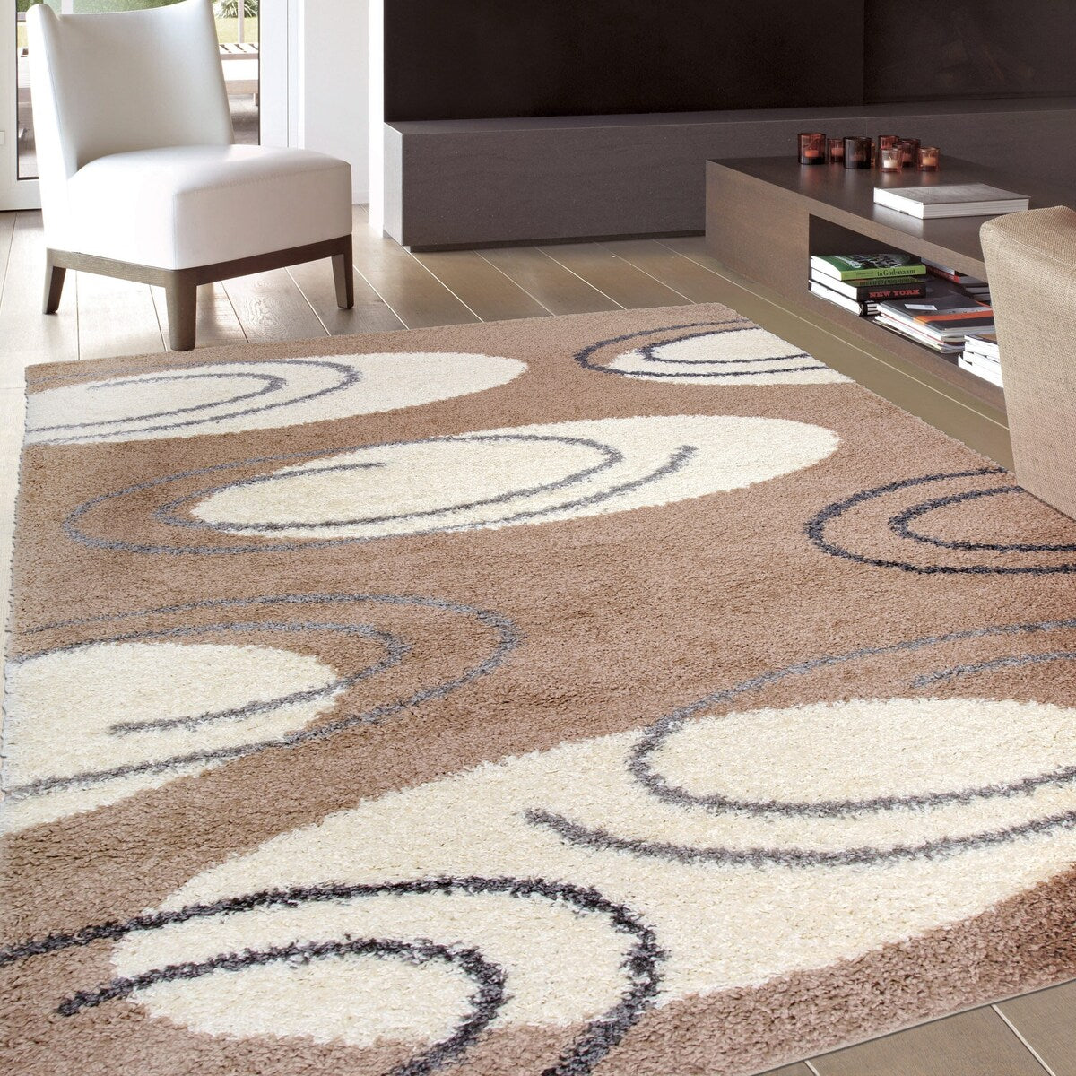 World Rug Gallery Cozy Shag Contemporary Circles Abstract Area Rug ...