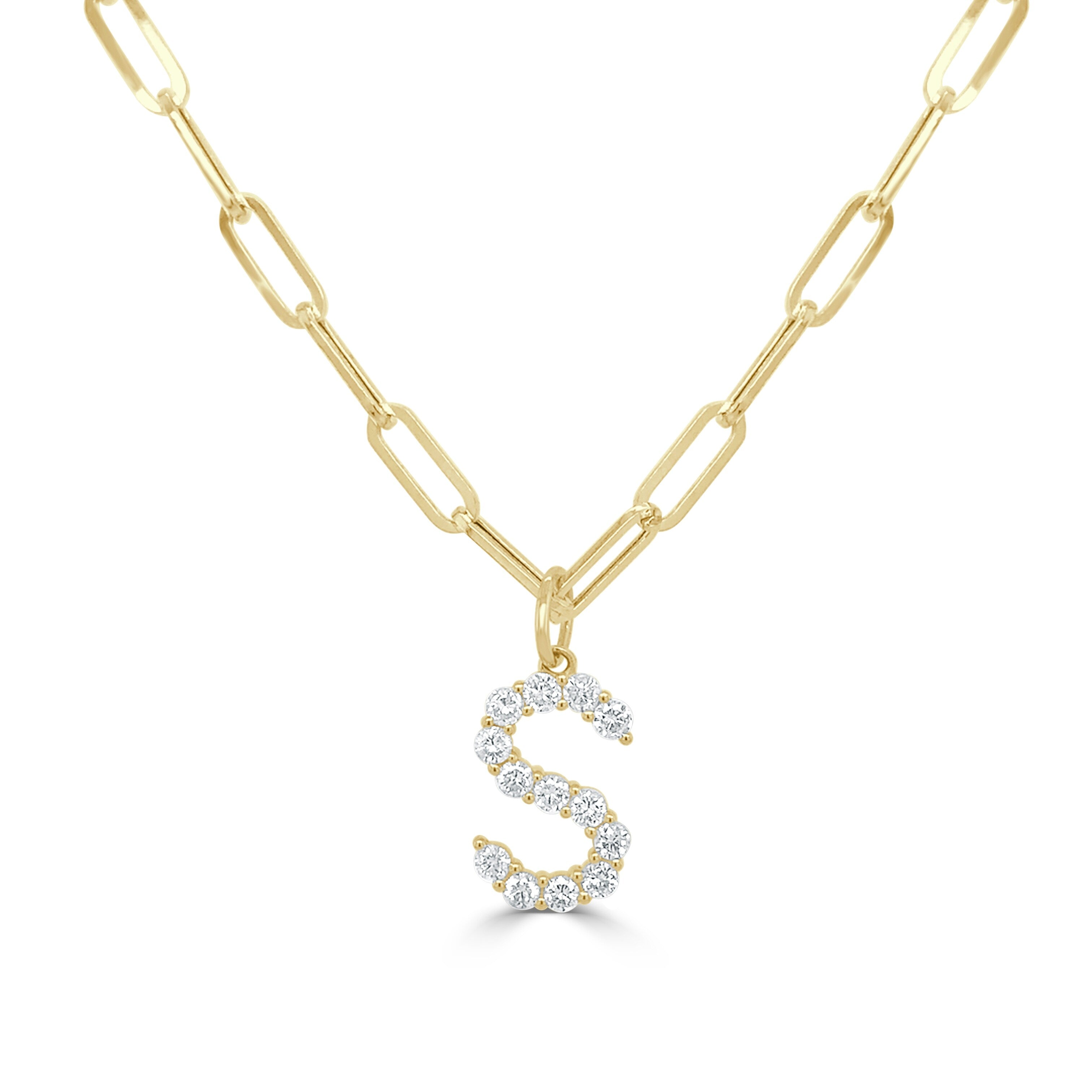 Joelle Diamond Initial Paperclip Link Chain Necklace 14k Yellow Gold ...