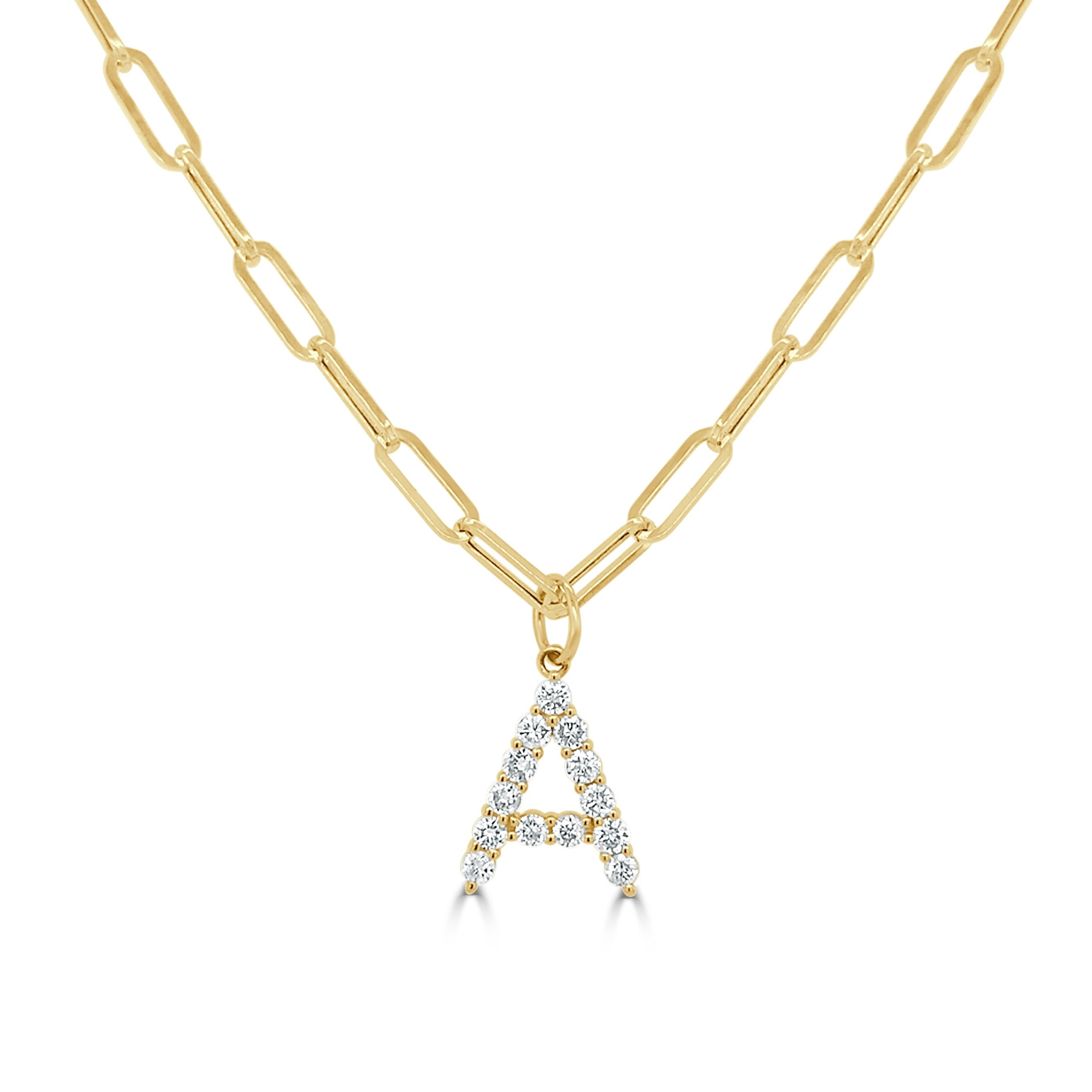Joelle Diamond Initial Paperclip Link Chain Necklace 14k Yellow Gold ...