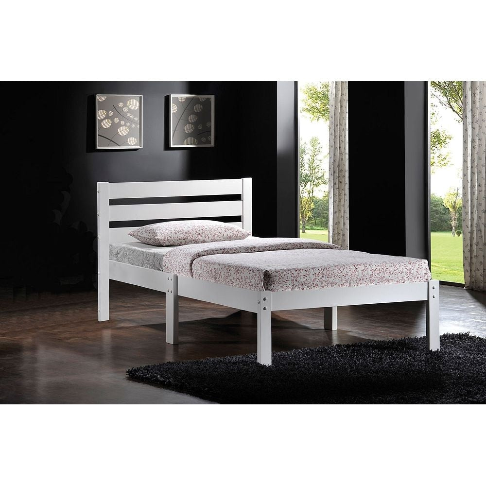 Donato Platform Bed Twin Bed in White with Wooden Slatted Headboard