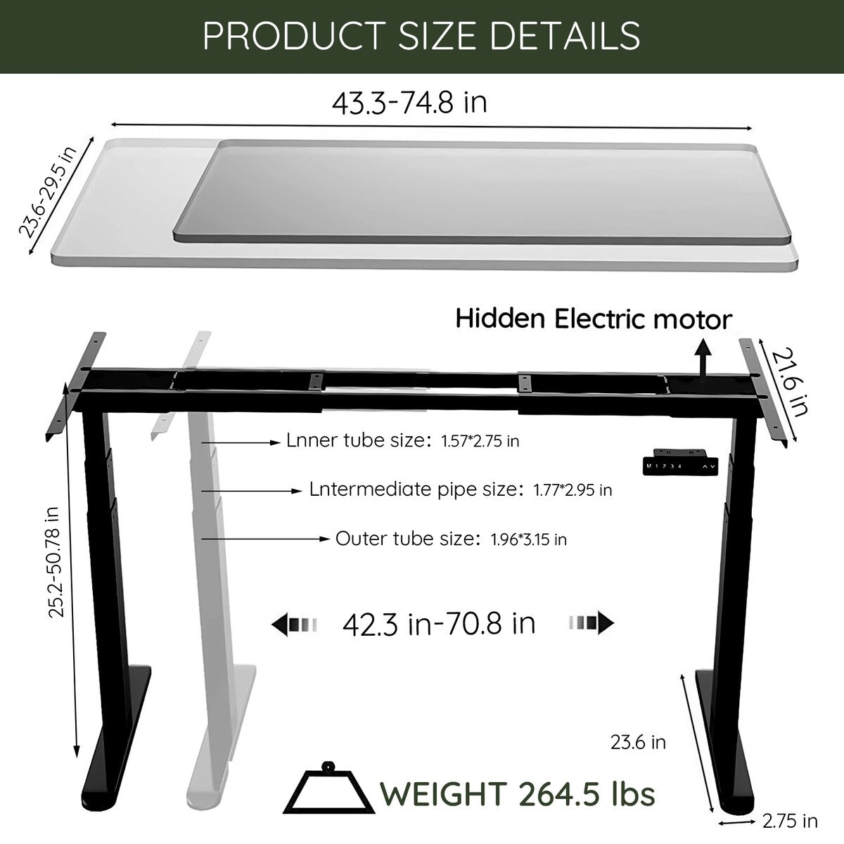 Dual Motor Electric Adjustable Standing Computer Desk Legs Sit Stand D ...