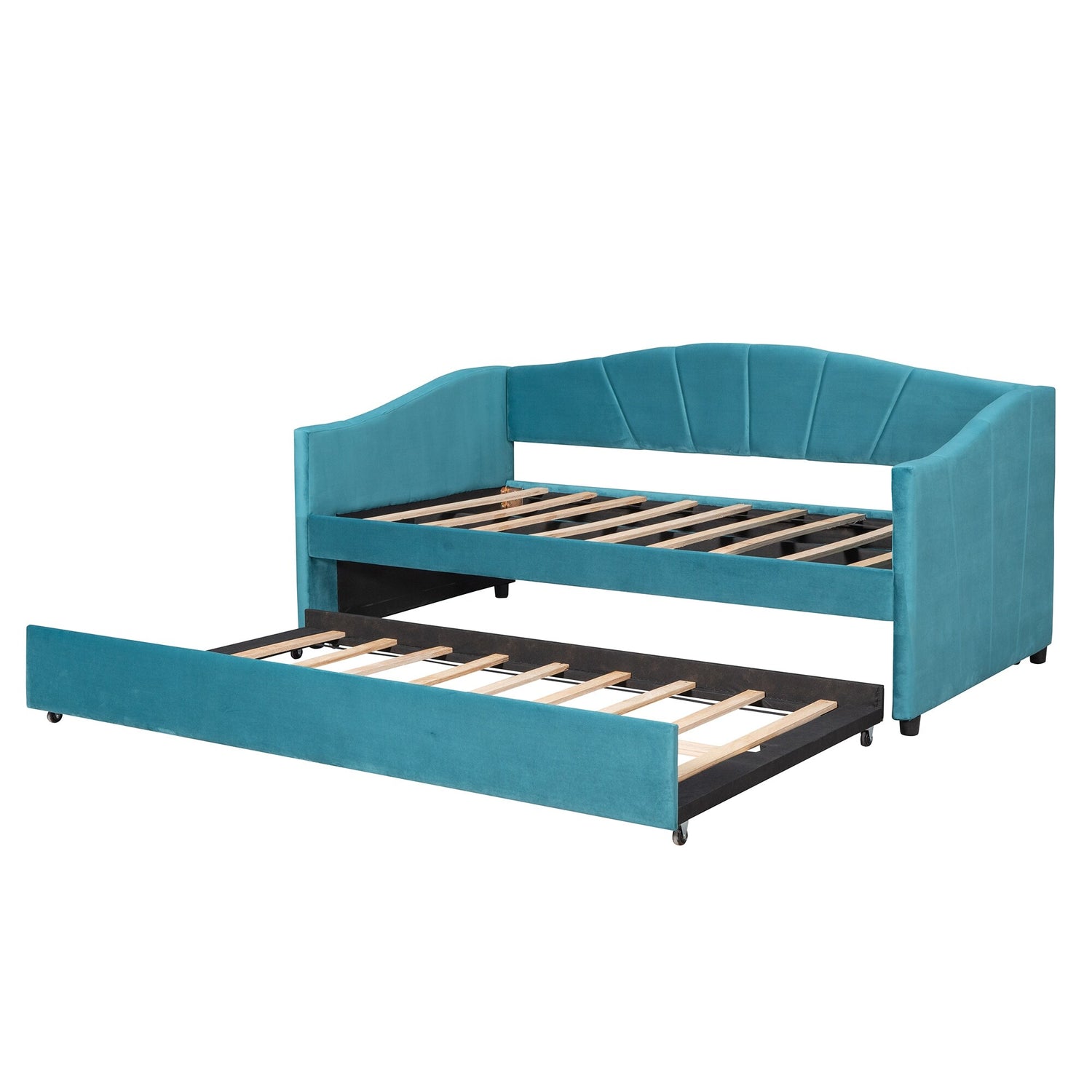 Twin Size Velvet Upholstered Daybed with Twin Size Pull-out Trundle Be ...