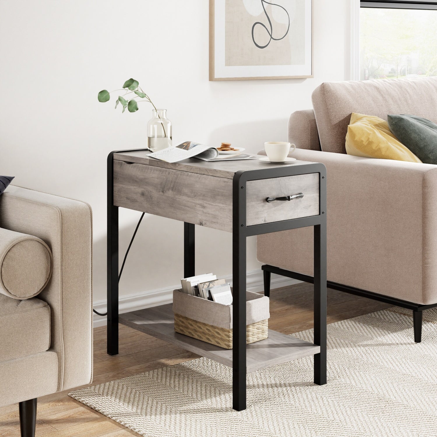 End Table with Drawer Charging Station – Overstock