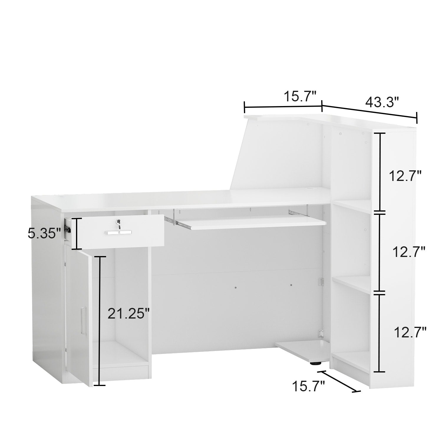 Timechee Reception Desk L-Shaped Counter w/ Lockable Storage, White ...