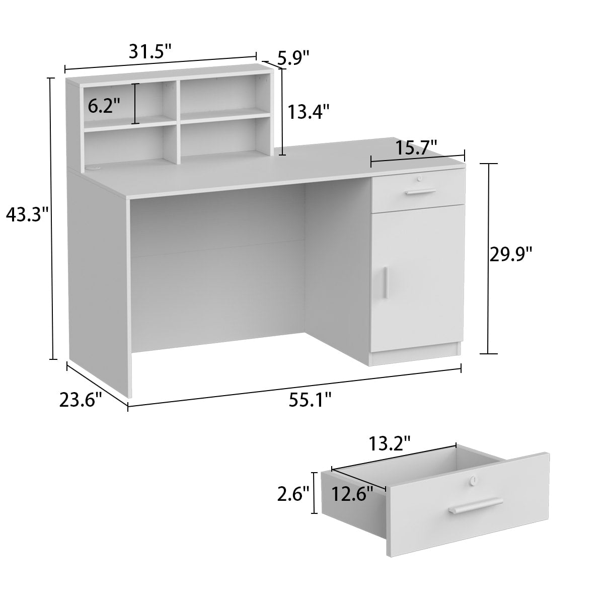 Timechee Reception Desk Counter with Lockable Storage Wood Texture ...