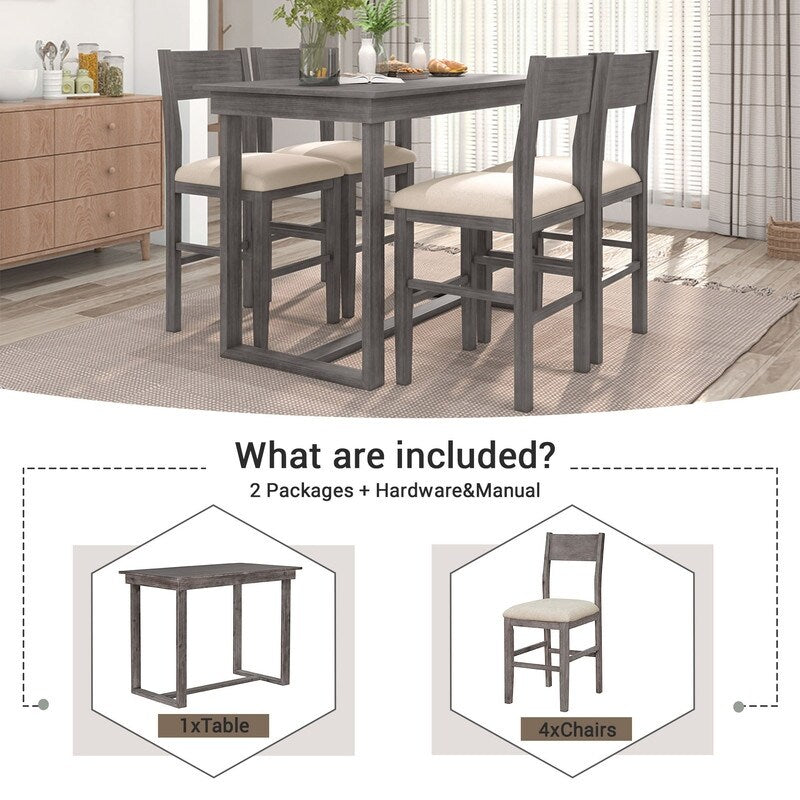 Farmhouse Counter Height 5-Piece Dining Table Set with 1 Rectangular D ...